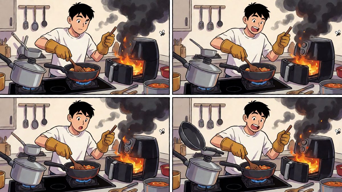 操作失误，厨房瞬间陷入'战火'。