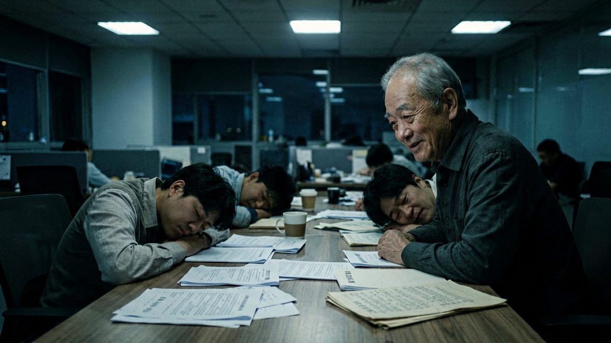 场景三：员工以为老板深夜来关怀，感动道：「老板您也在为公司奋斗！」老板微微一笑拍了张照，转身发了朋友圈配文：「看，我司员工自觉加班到深夜，这就是我们的狼性文化！」员工醒来看到朋友圈已99+点赞，内心崩溃。反转：深夜关怀变免费广告素材。