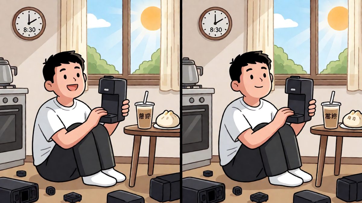 最终阿明还是喝上了豆浆……只是咖啡机没了