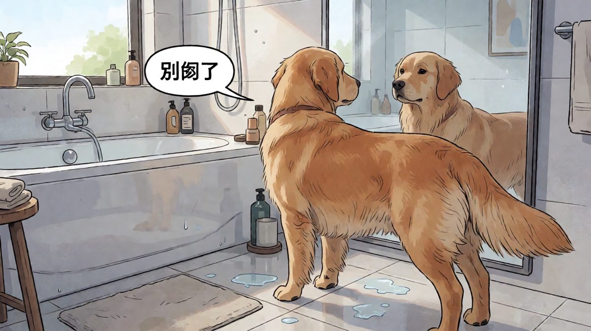 金毛对镜咆哮：到底是谁在挑衅我！