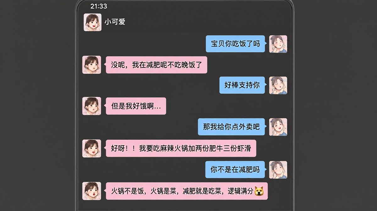 减肥的逻辑闭环：火锅是菜，菜不是饭，所以减肥也能吃火锅。