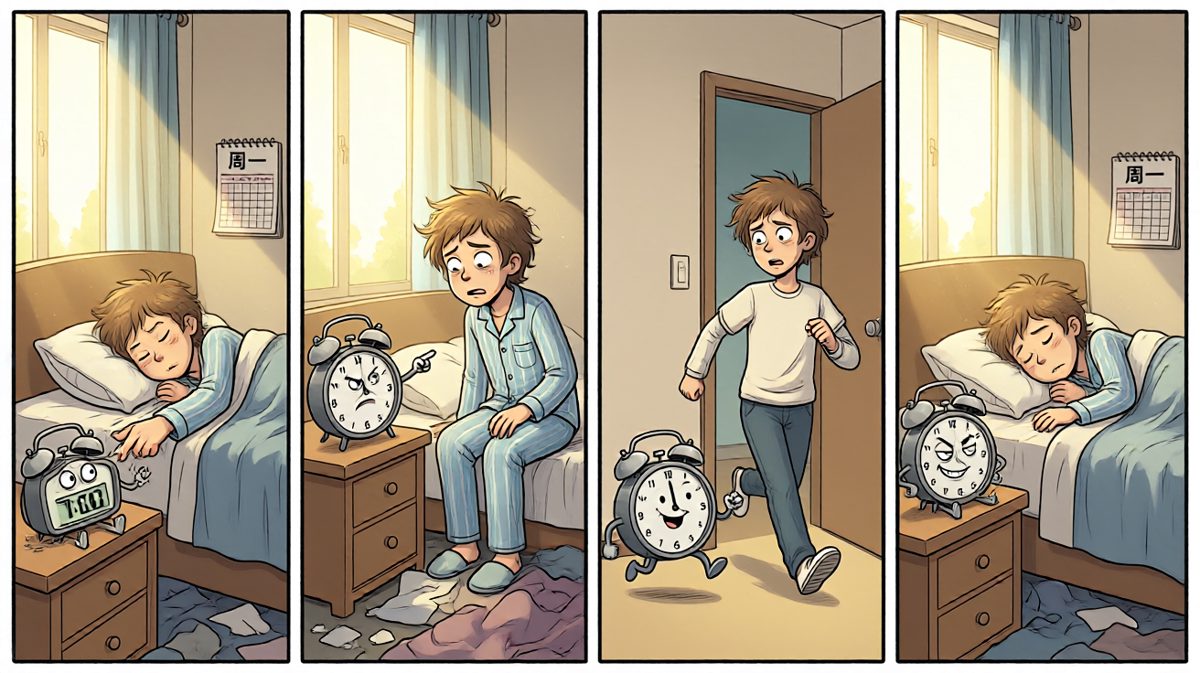 闹钟响了，我一拳砸过去，但它好像不服！