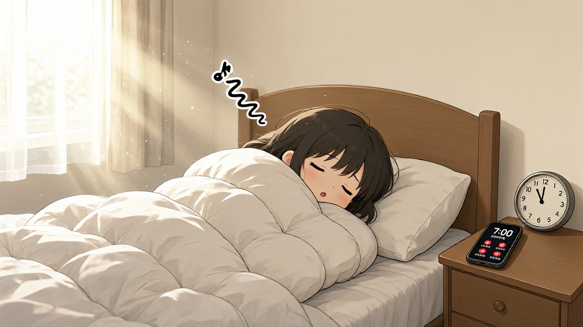 太阳晒屁股了，闹钟还在响，主角却毫无知觉。