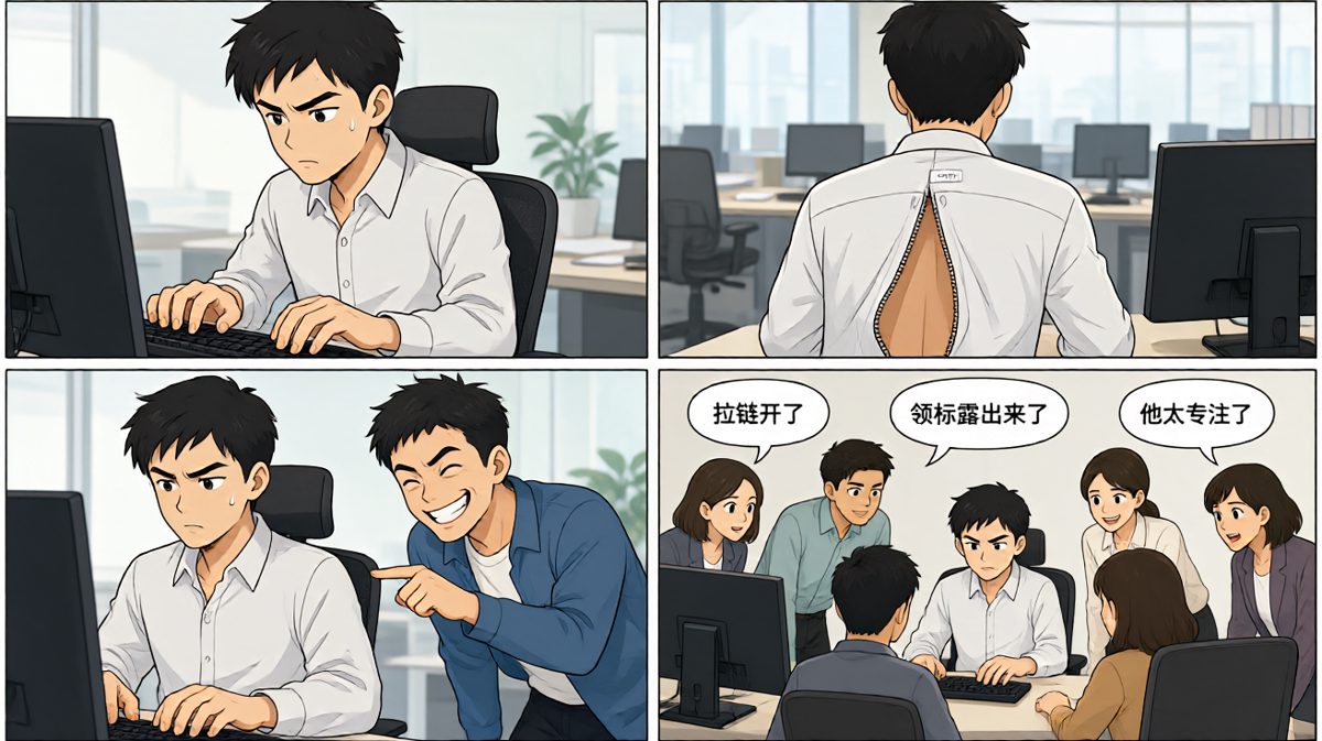 同事都在偷看他的后背上衣还没换正……