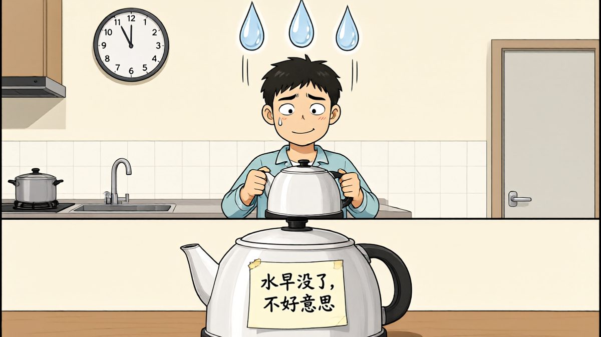 热水没了？水壶上的便签让主角当场石化。