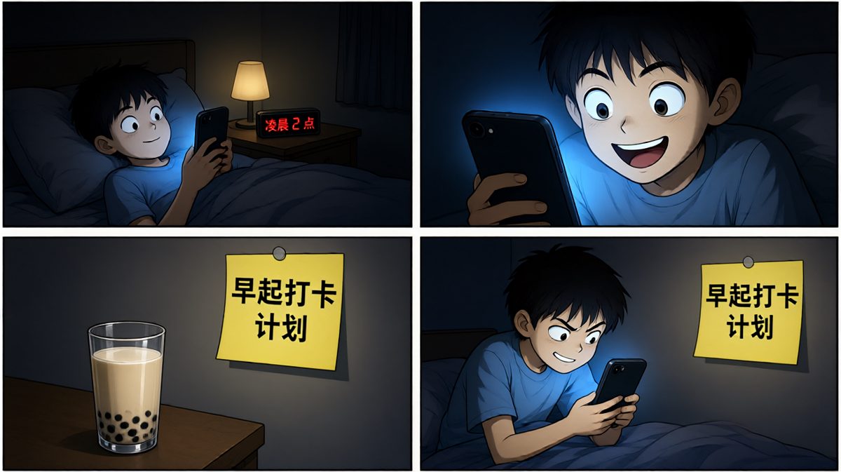 深夜两点还精神百倍地刷手机。