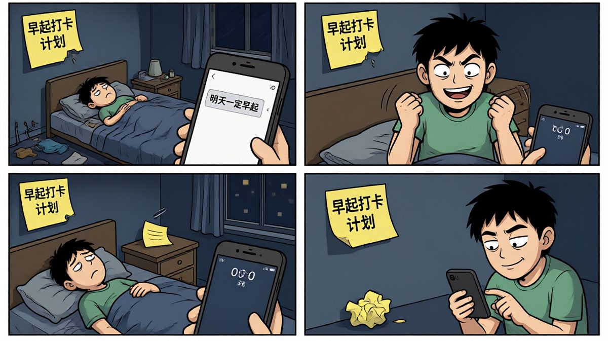 一天过去了，明天一定早起——循环继续。