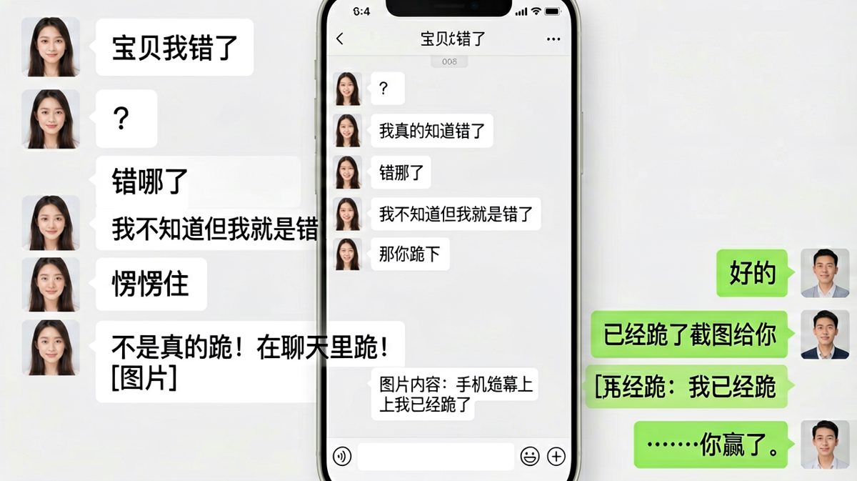 认错认错着认错方式跑偏了，男生用套路化解危机