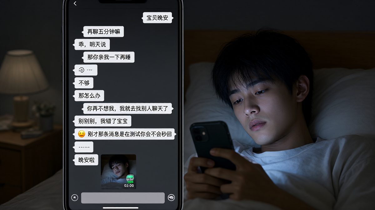 说好晚安却被当场抓包还在玩手机