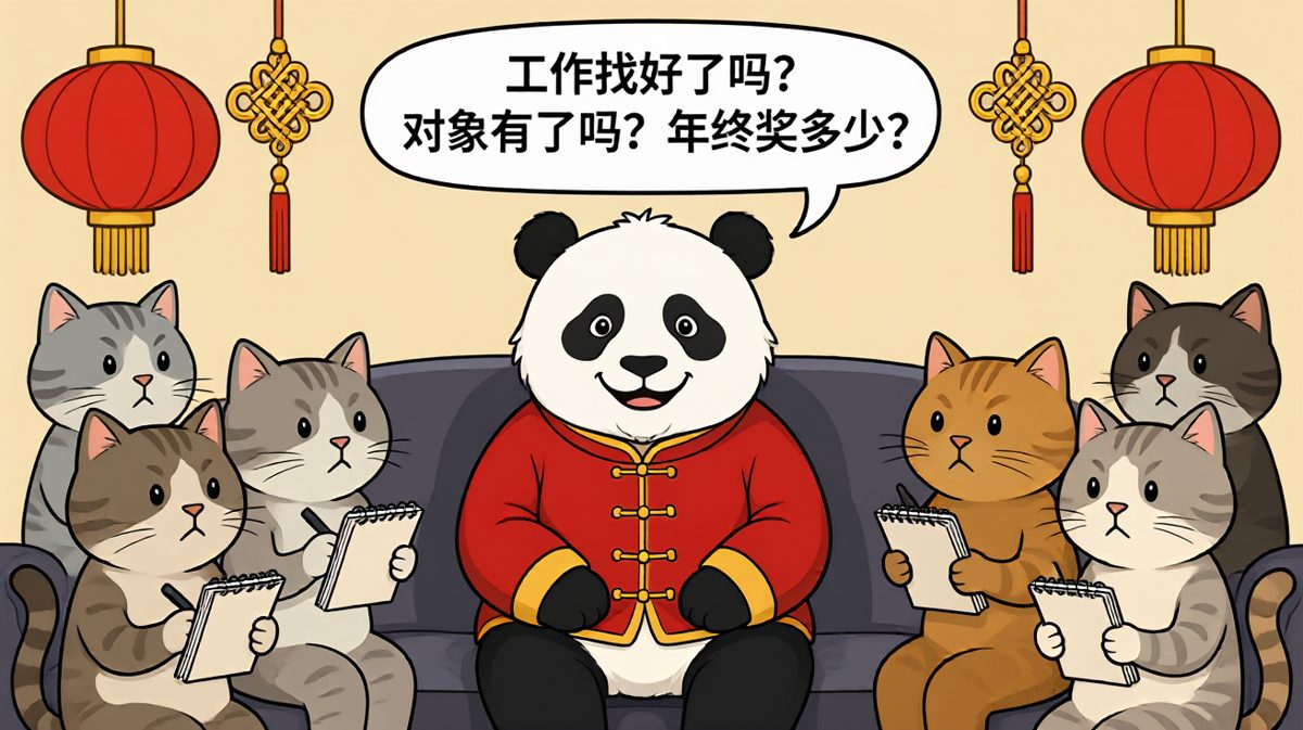 过年被亲戚'审问'的熊猫，灵魂三杀句句致命