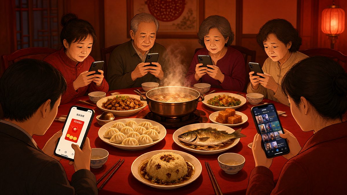 年夜饭上最远的距离，是我在你对面你在刷手机