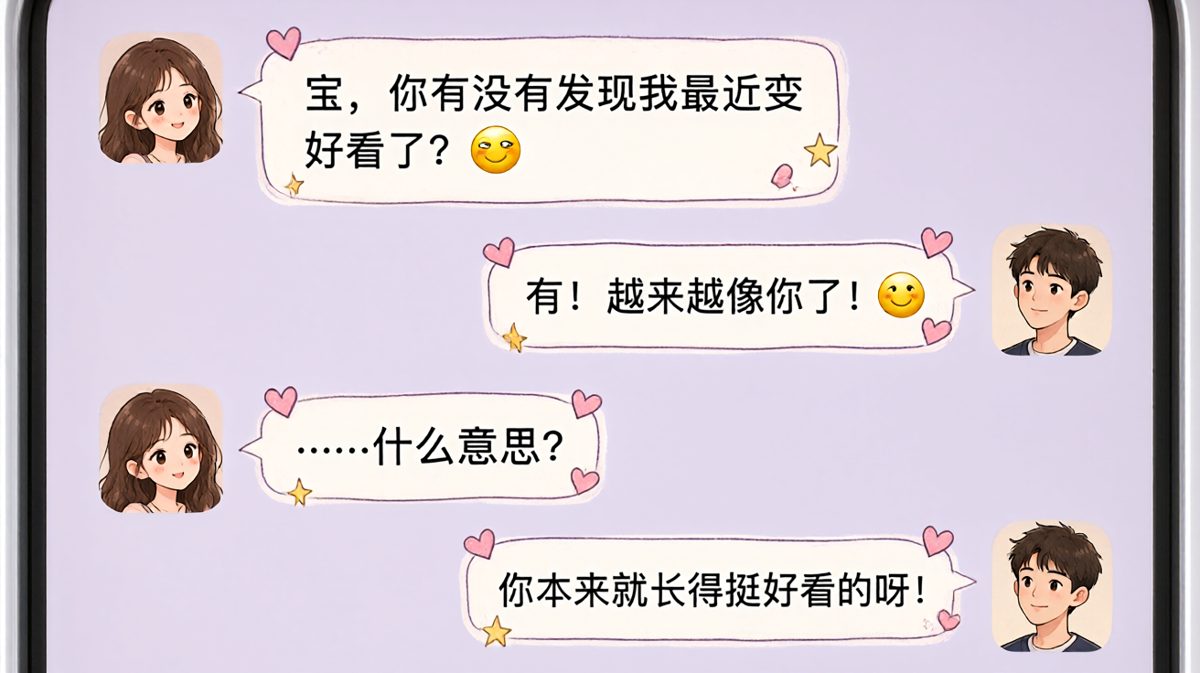 女生问自己有没有变好看，男生用土味情话完美化解送命题