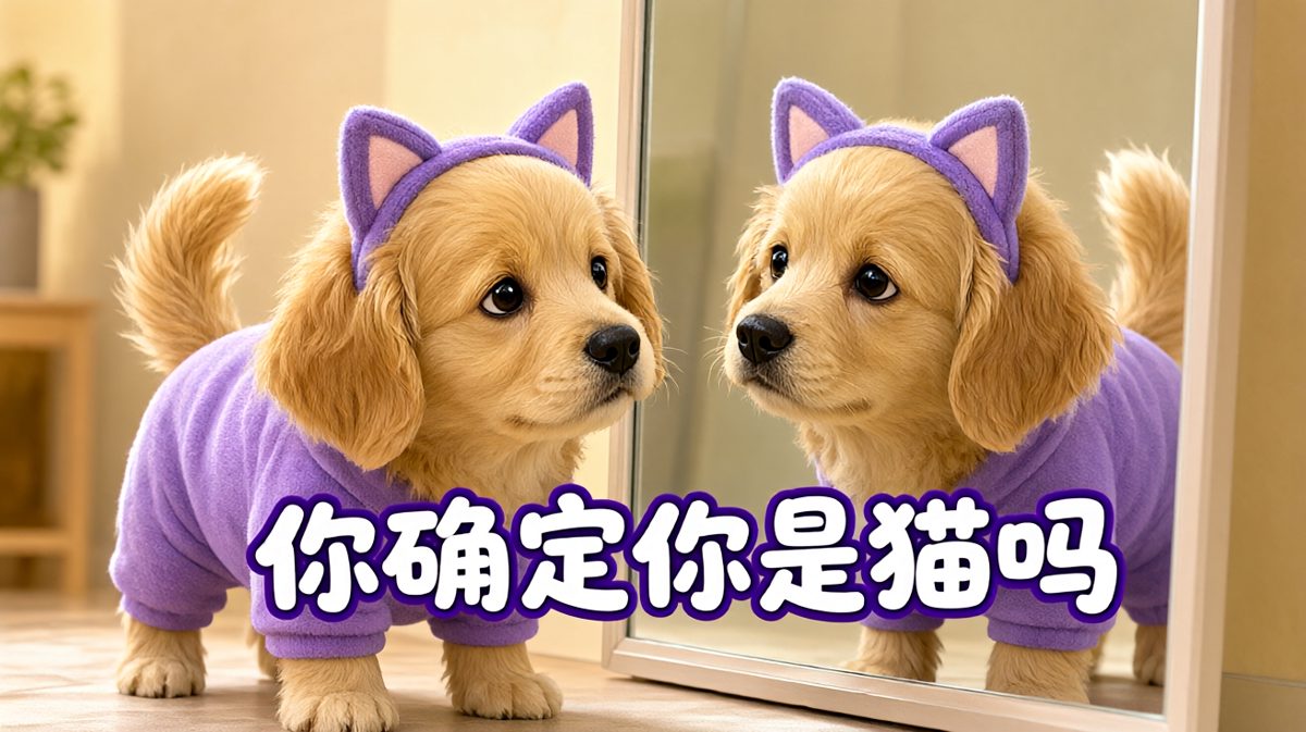 金毛第一次当猫，一脸懵
