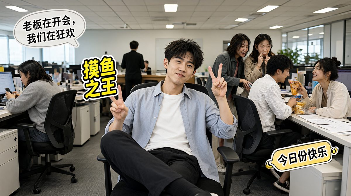 第二幕：摸鱼传染力惊人，整个办公室沦陷，老板还蒙在鼓里。