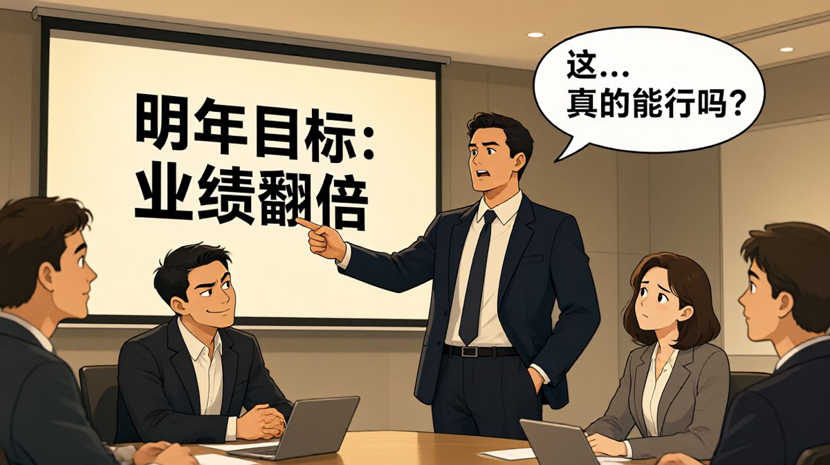 老板：明年业绩翻倍！员工举手：那今年工资是不是也该翻倍？老板沉默三秒：你的年终奖我考虑给你翻个倍——从负数开始。