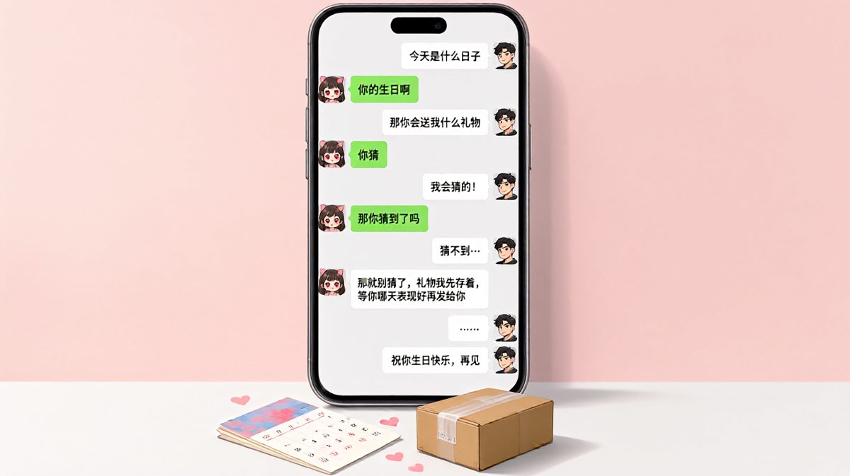 男生用'存着等表现好再发'的方式躲过了送礼物，成功让女朋友生气到说再见