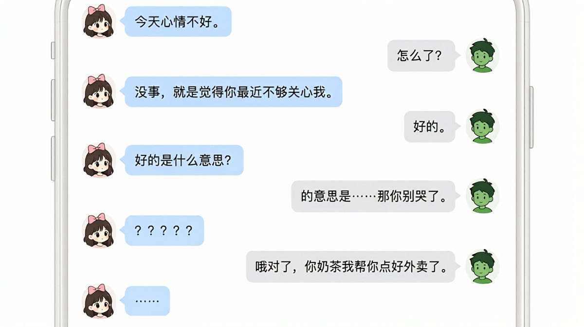 直男式安慰翻车现场，男生以为点奶茶是满分答案
