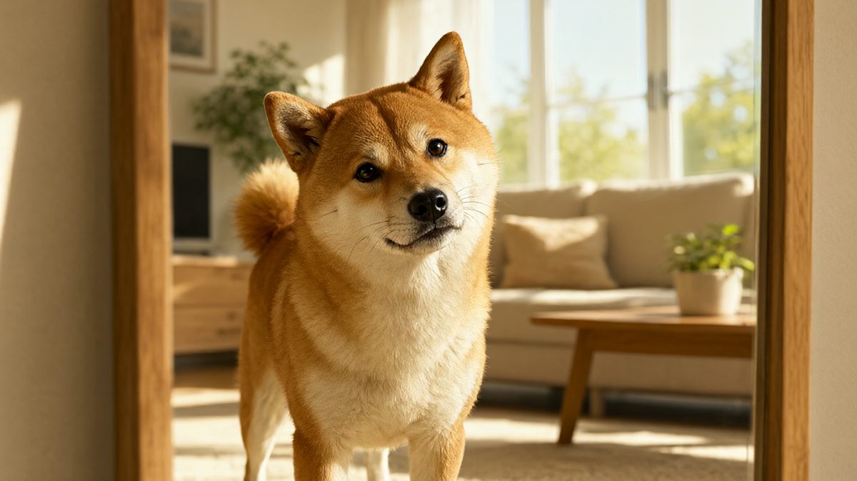 狗狗：镜子里那个帅哥是谁？哦，是我自己啊！