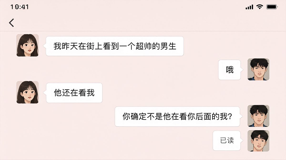女生炫耀帅哥，男生反向操作