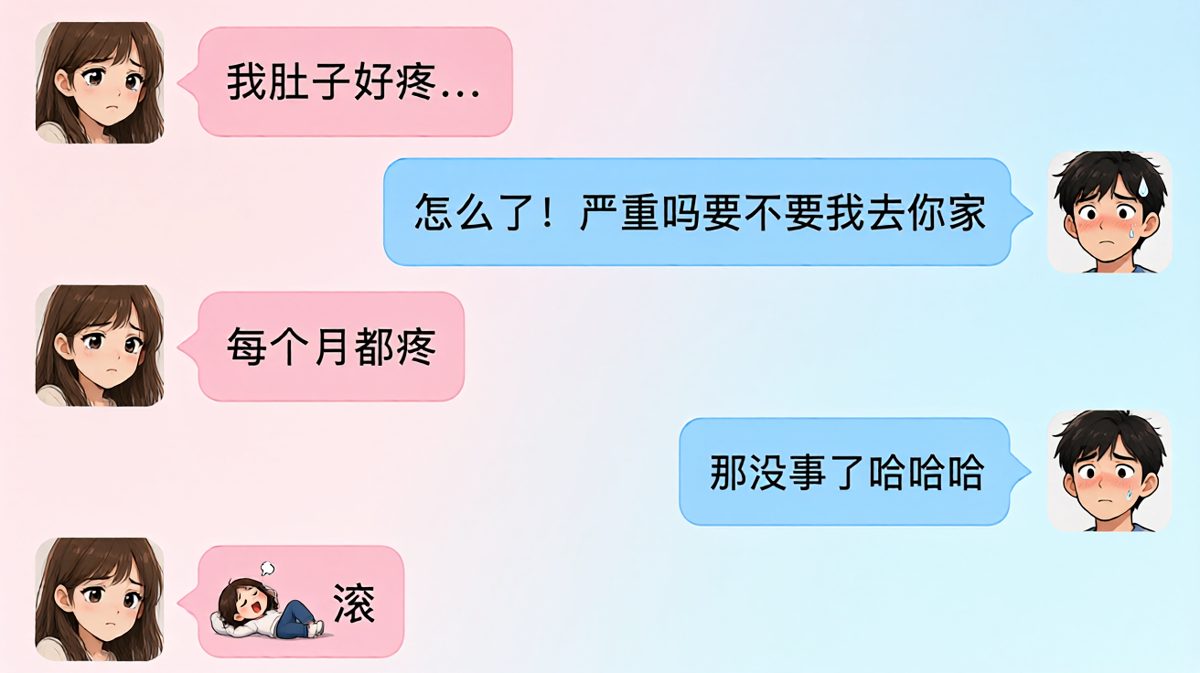 女生半夜发肚子疼，男友紧急关心，结果只是个'老朋友来了'的常规操作