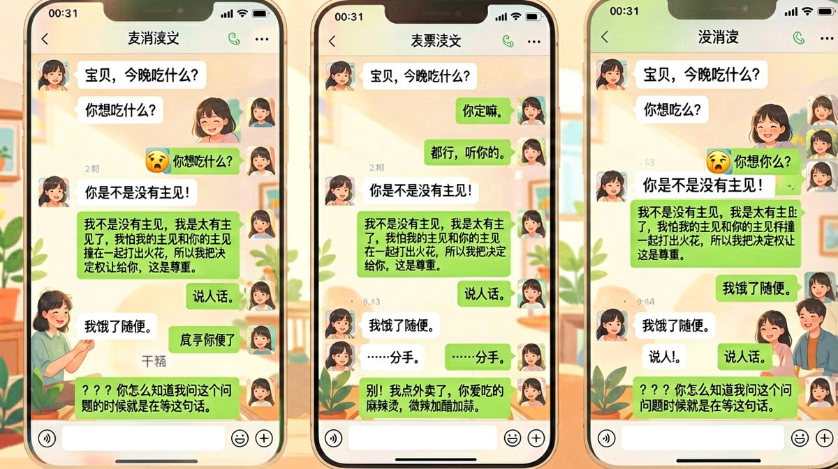 绕了一大圈发现男生早就把饭点好了，女生破防。
