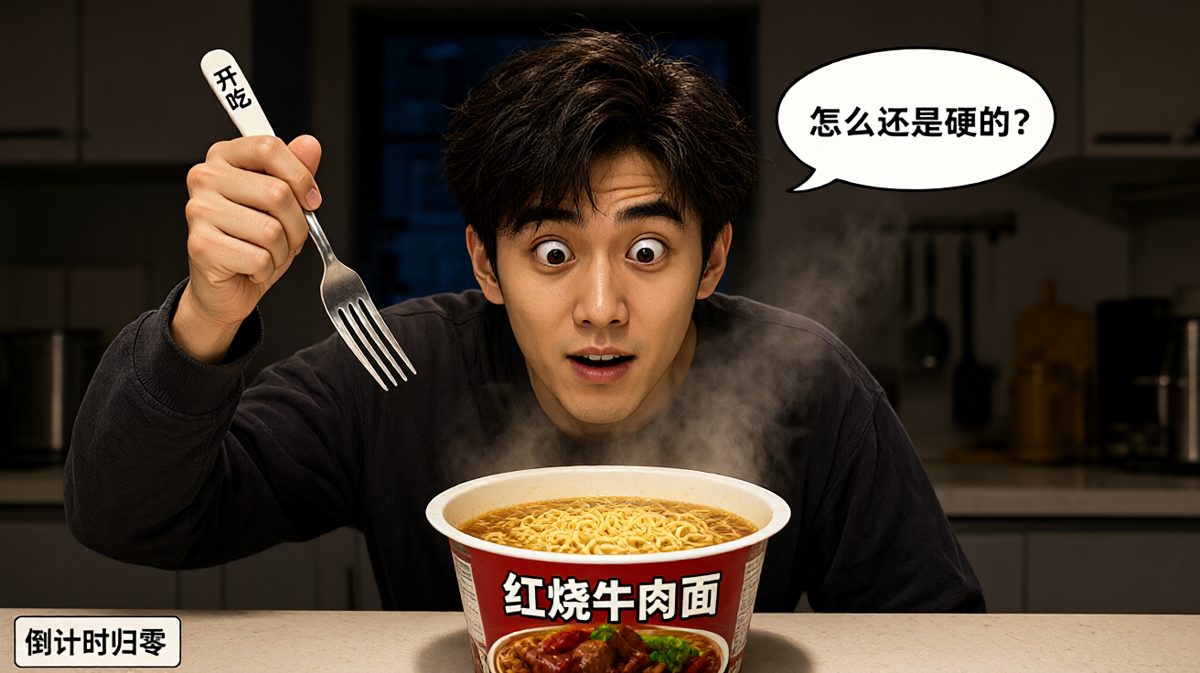 第三格：三到了，但面还没熟！