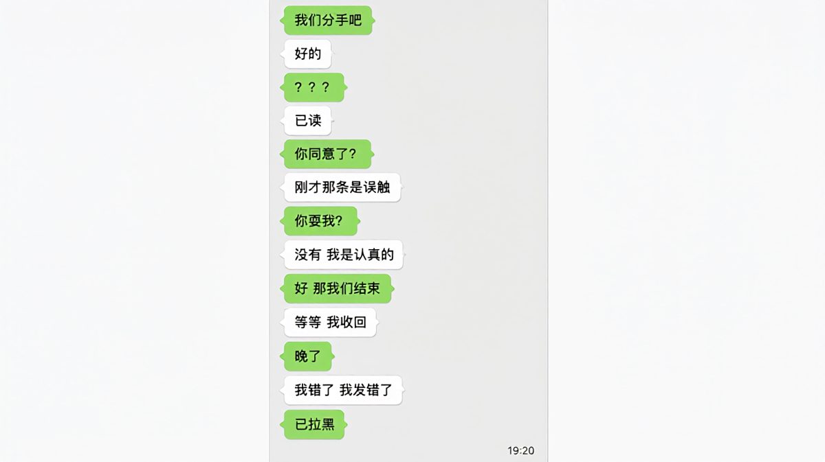 女生测试分手，男生认真回应后慌忙撤回