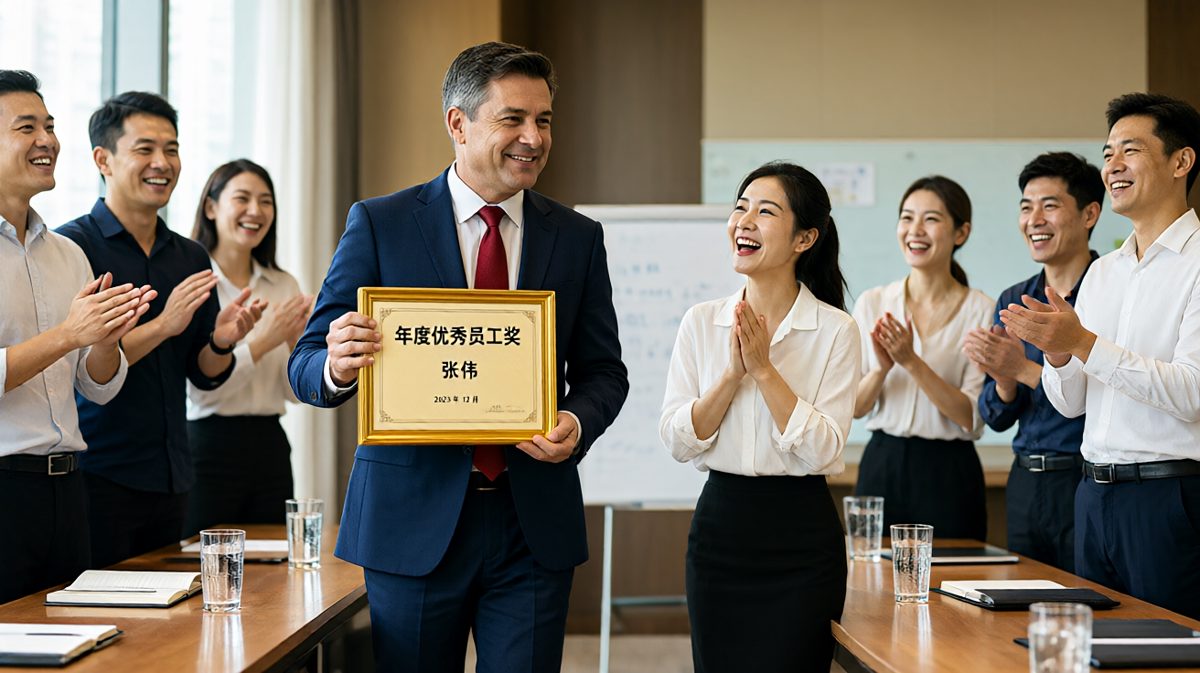 老板：恭喜你在公司的努力得到了认可，荣获本年度优秀员工奖！员工：太感谢了！老板：奖金是……一个微笑。