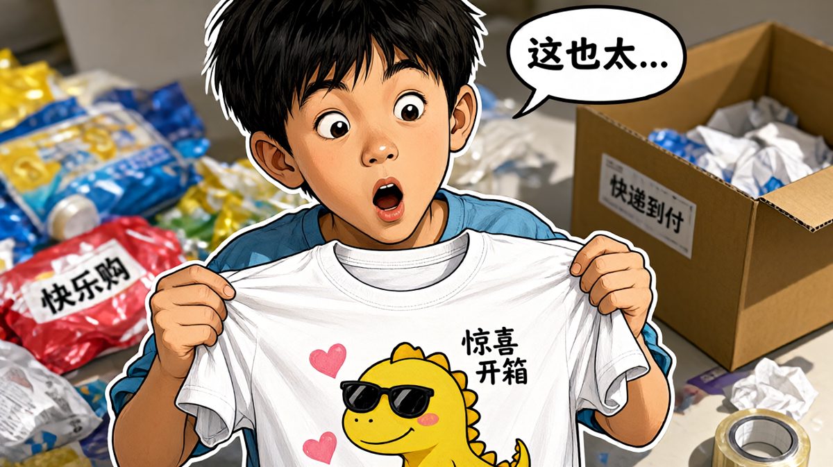 第二格：拆开才发现，买的全是童装！