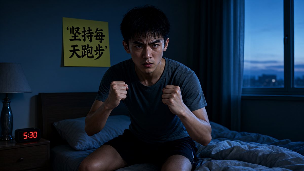 斗志满满的清晨，主角发誓今天要跑步！