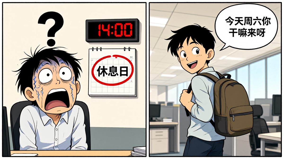 千辛万苦到公司，同事说今天是周末。