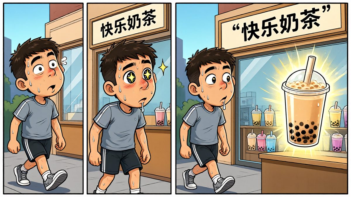 路过奶茶店，诱人的香气让减肥的决心开始动摇……