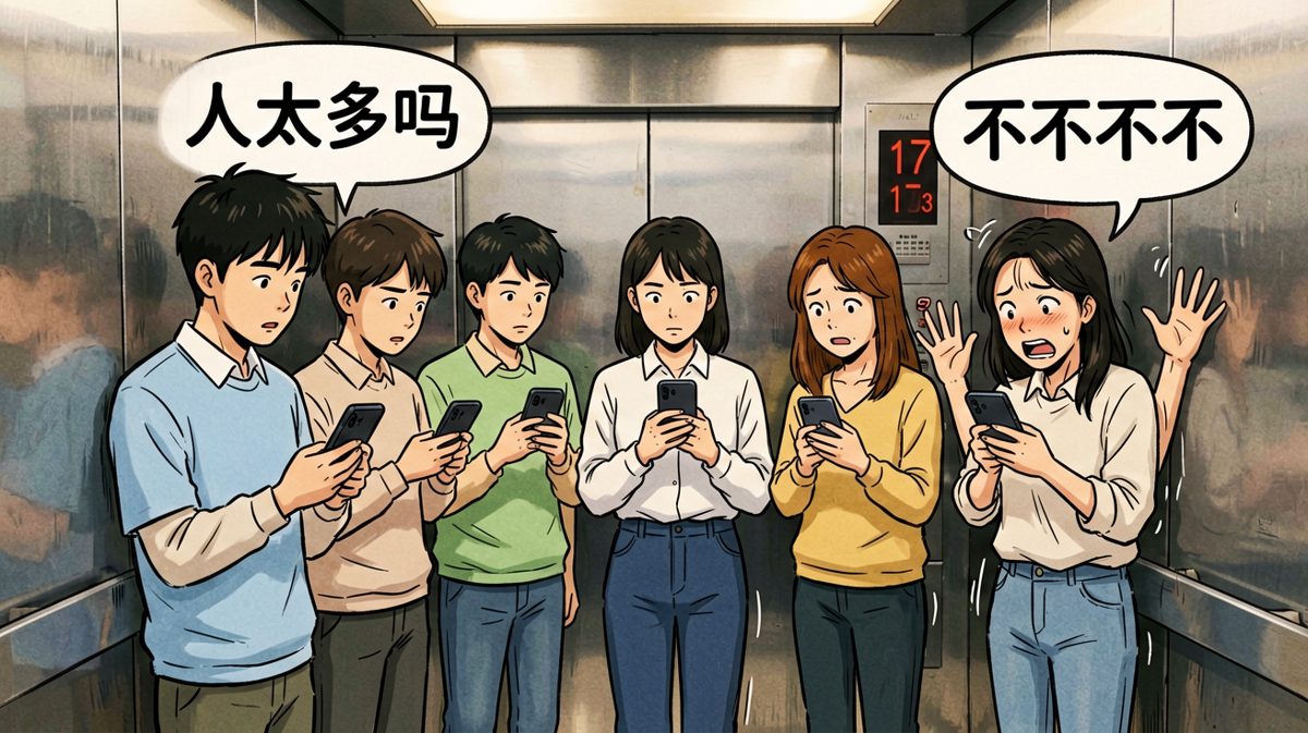社恐在电梯里：只要我不看别人，别人就看不见我