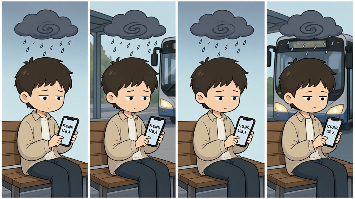 下一班车，还要等二十分钟……