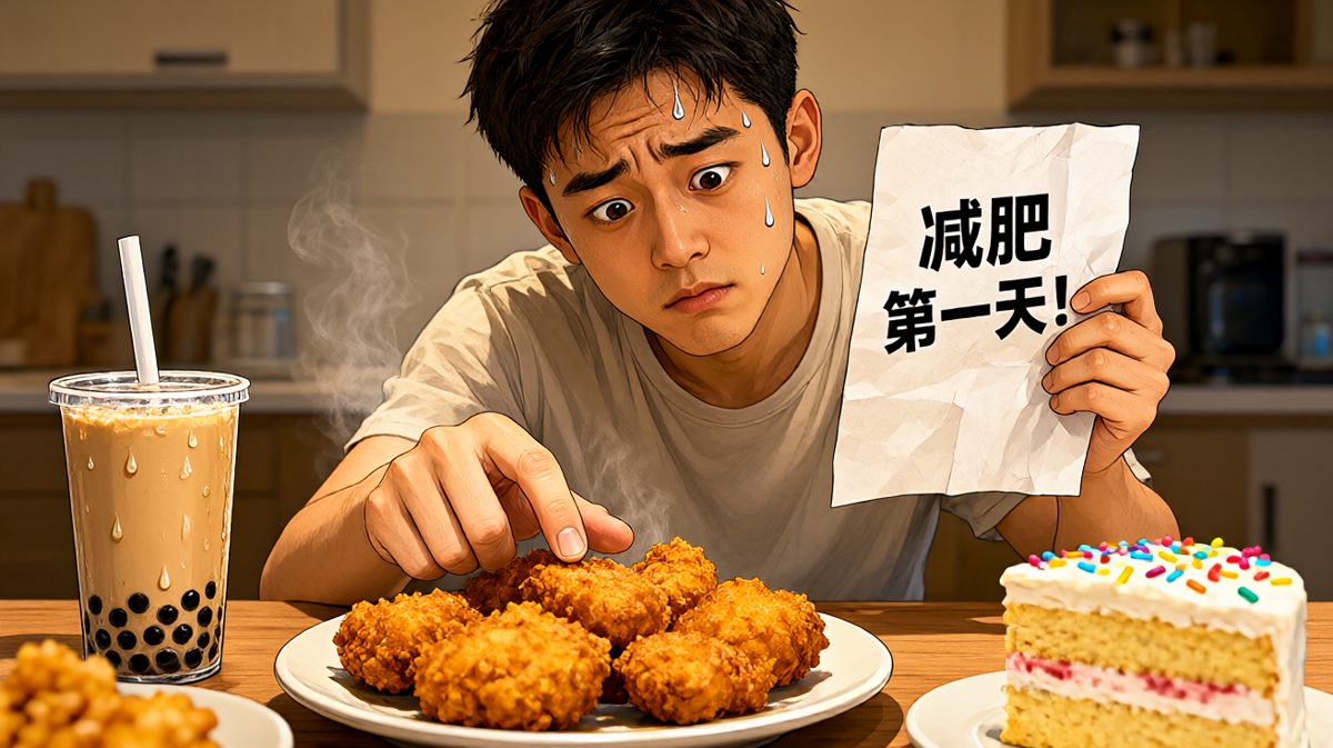 面对美食诱惑，主角的意志力开始动摇。