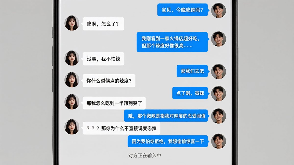 男生用文字游戏坑女生吃变态辣火锅的笑话
