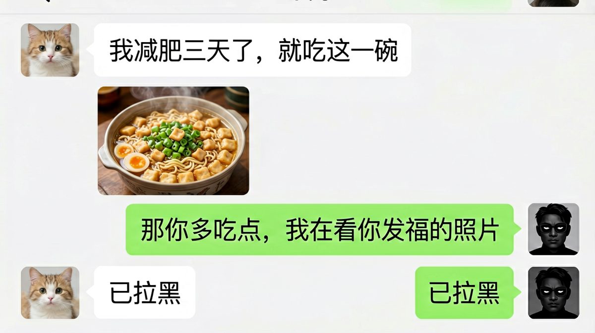 说吃泡面减肥却秒拉黑