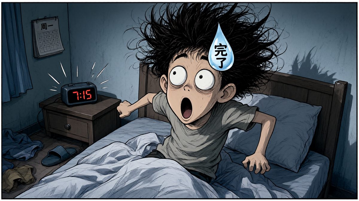 一抬头发现睡过头了，惊恐万分
