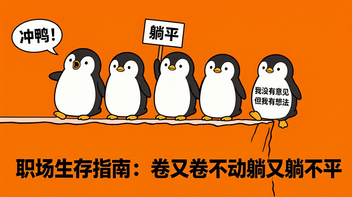 当代年轻人的精神状态：在卷与躺之间仰卧起坐。