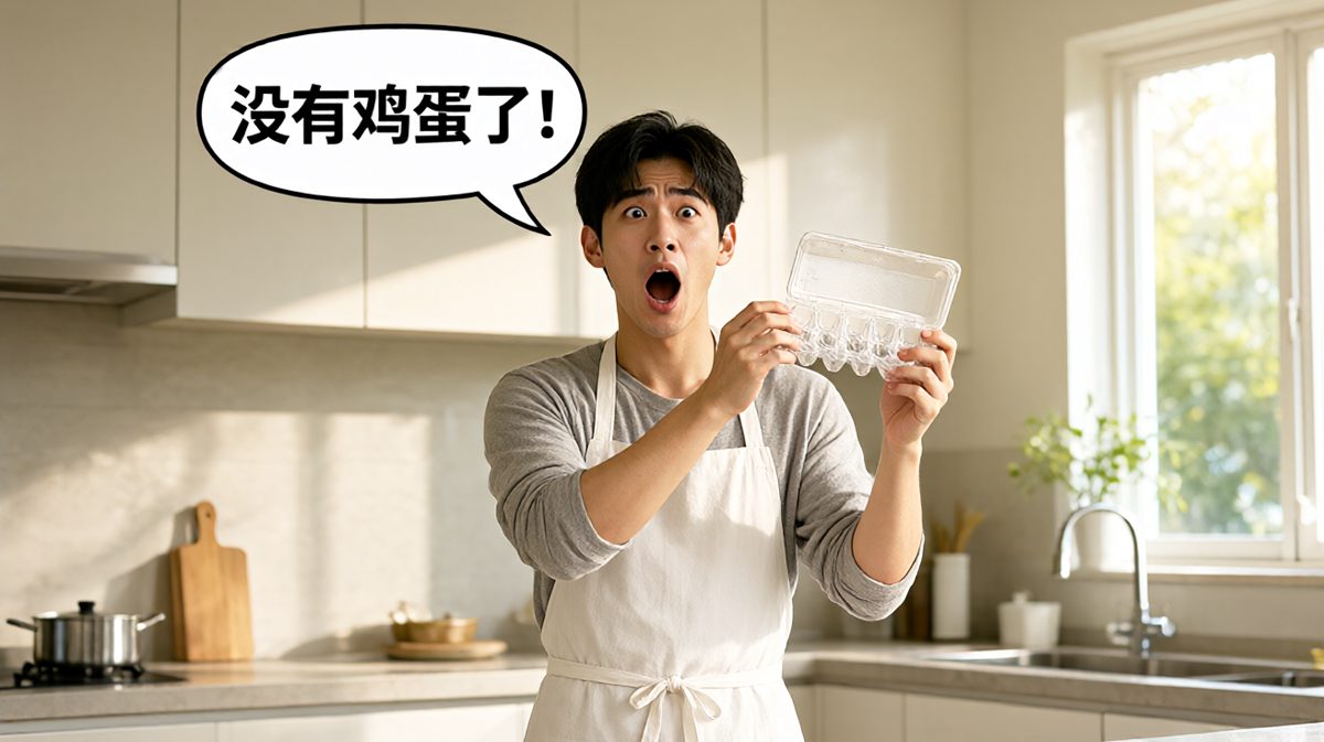 阿明发现鸡蛋用完了，决定立刻出门购买