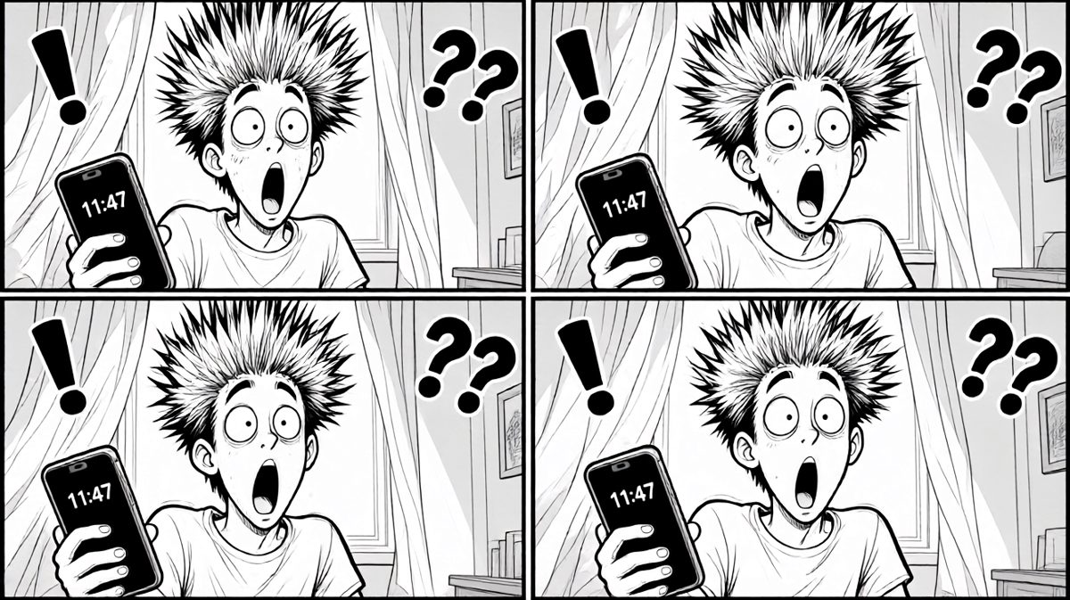 睁眼一看！11点47了——迟到迟到大迟到！