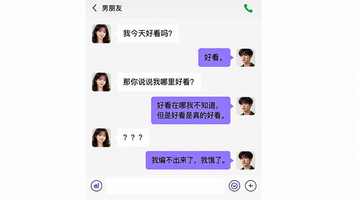 男生词穷：直接转移话题说饿了