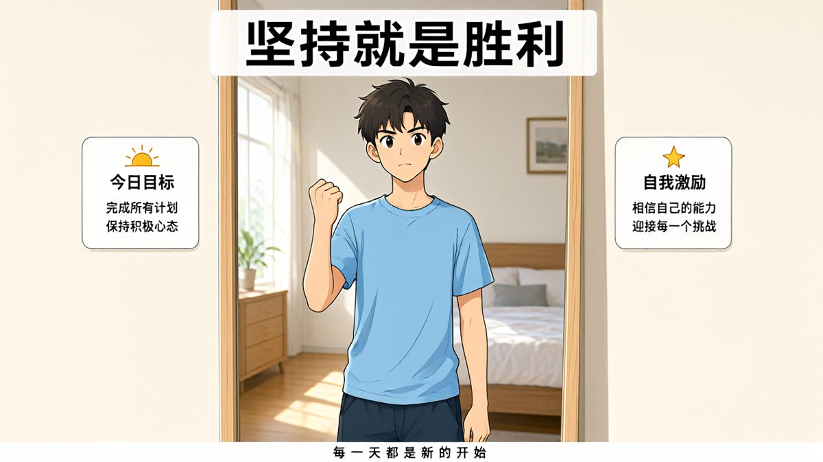 早起对着镜子发下减肥誓言