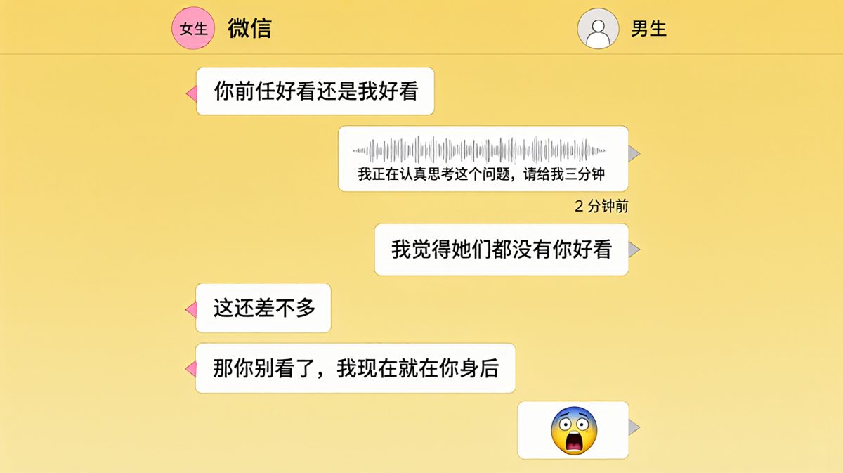 正在夸赞前任不如你，殊不知本人就在身后听着。