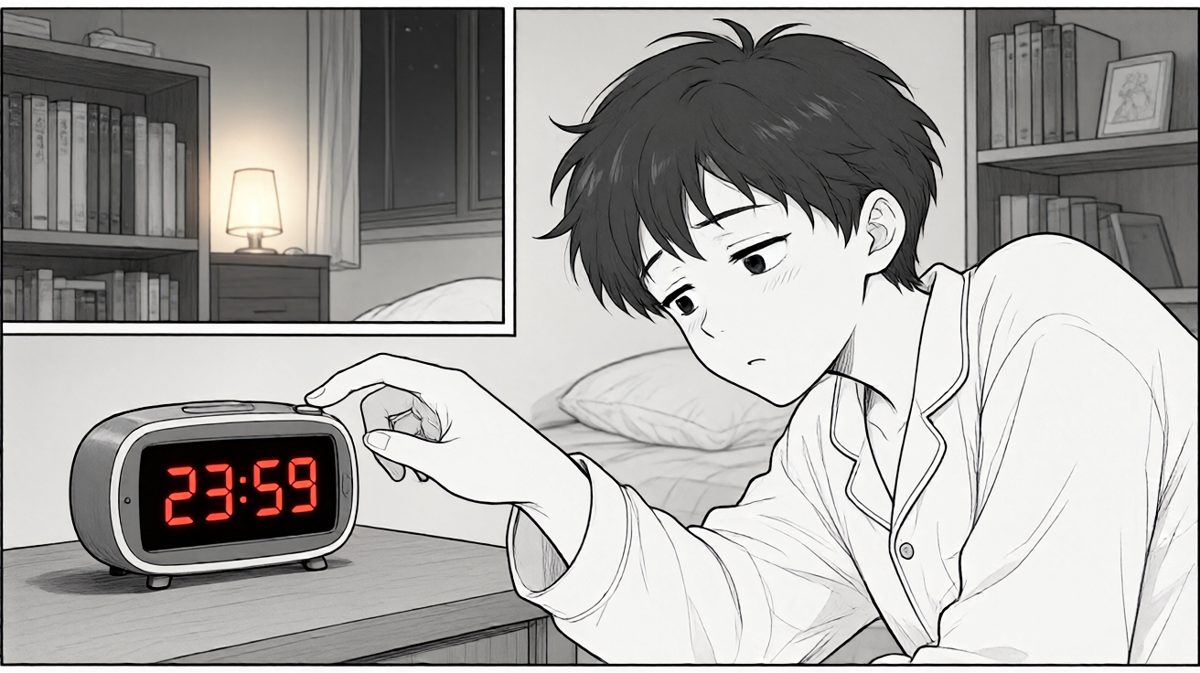 晚上11:59，关上闹钟，告诉自己明天一定早起。
