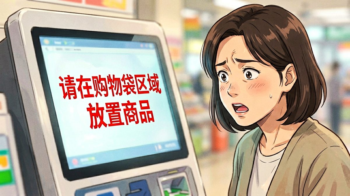 机器突然发出警告，大妈一脸懵圈，完全不知道哪里出了问题。