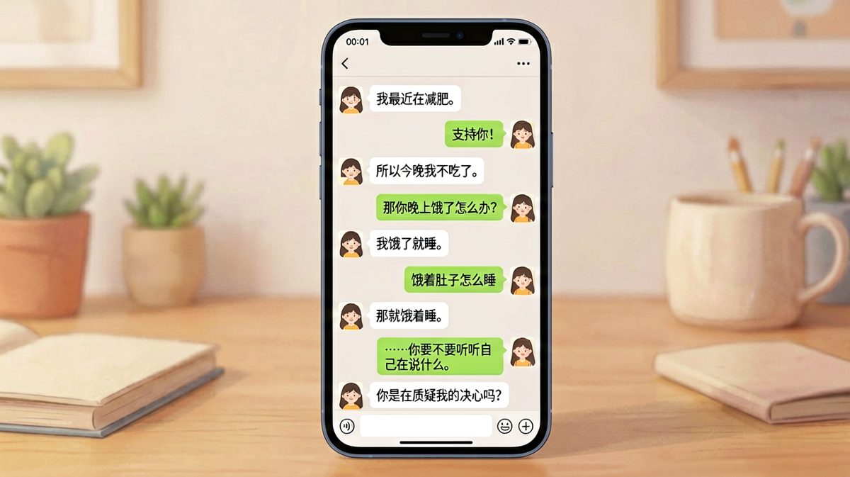 女生说要减肥饿着睡，男生的无语溢出屏幕。