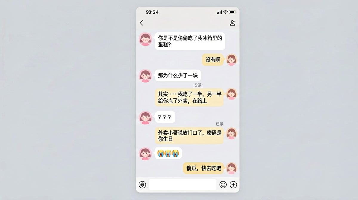 偷吃蛋糕的反转：男生不仅承认，还补了一个外卖惊喜。
