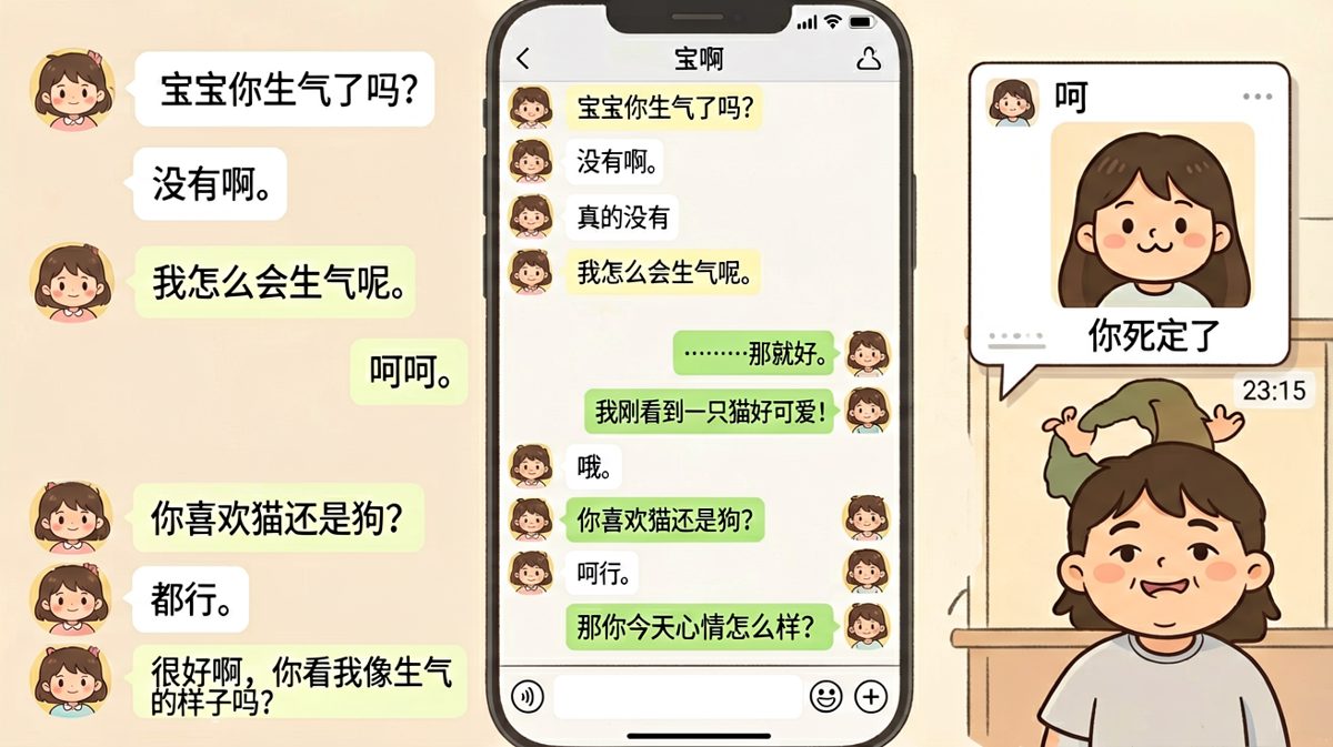 【没有生气系列】女生连发五个「没有」后偷偷发朋友圈预告报复，男生却毫无察觉