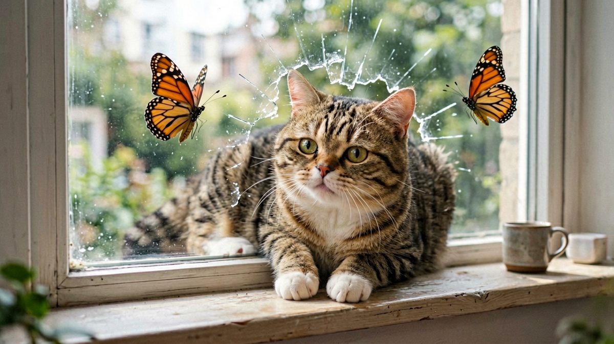 猫：这玻璃怎么回事？！我的脸被绑架了！